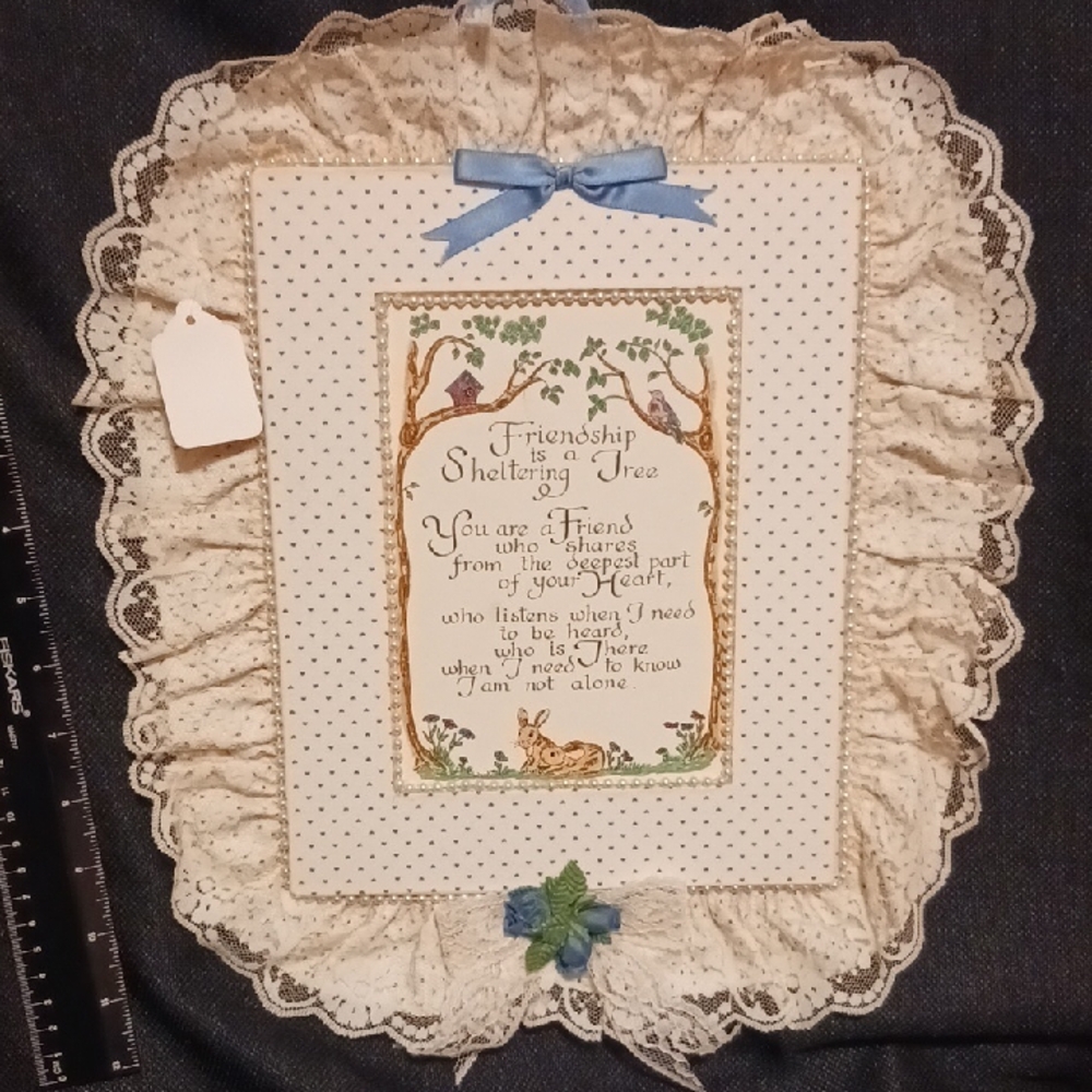 Decorative Lace Wall Hanging with Blue Bow